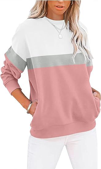Women's Color-Block Long Sleeve Casual Sports Pullover Sweater