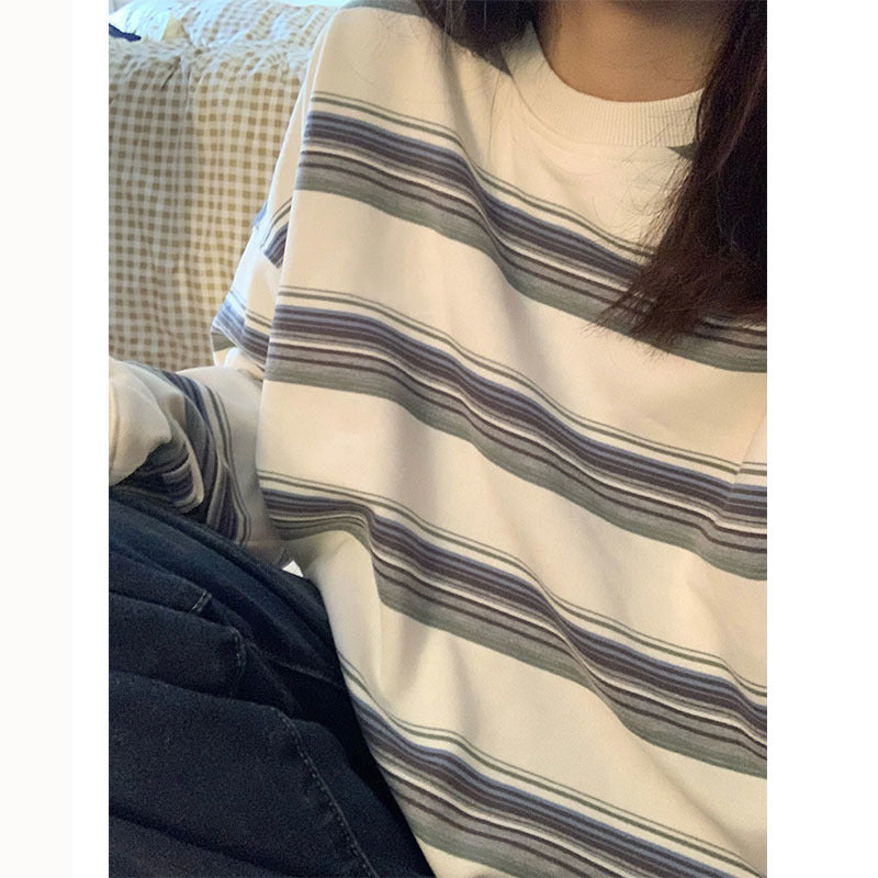 Milky White Striped Oversized Couple Sweater