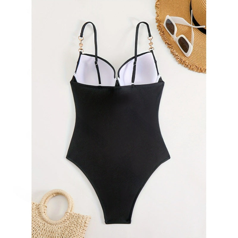 Women's Solid Pleated One-Piece Swimsuit