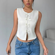 Women's Sleeveless Bow‑Tie Vest – Slim Fit, Elegant Commuter Style