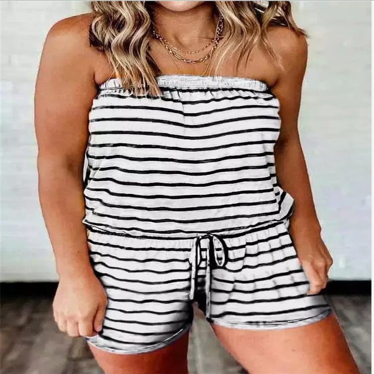 Women's Striped Strapless Jumpsuit Romper