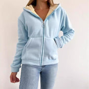 Cozy Zip-Up Kangaroo Pocket Hooded Cardigan