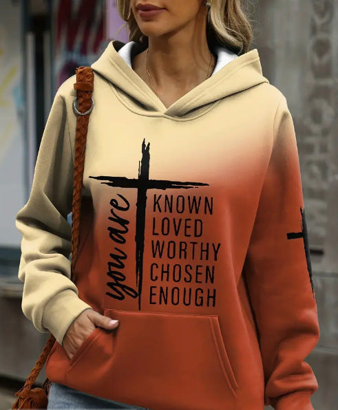 Printed Drawstring Hooded Sweatshirt