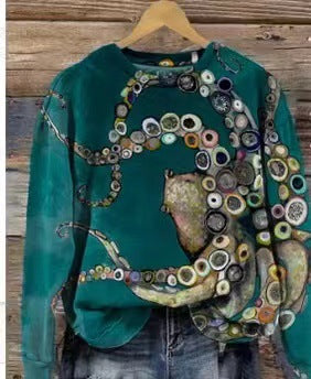 Cozy Printed Crew Neck Sweatshirt for Men & Women