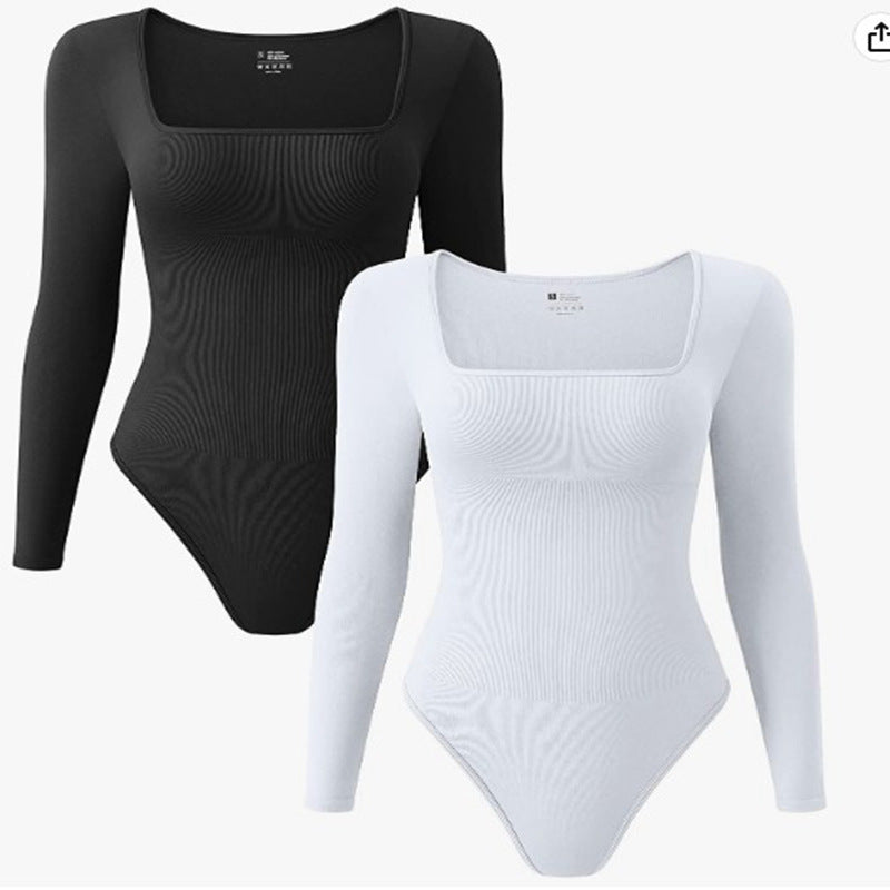 Women's Long Sleeve Square-neck Sexy Siamese Tights