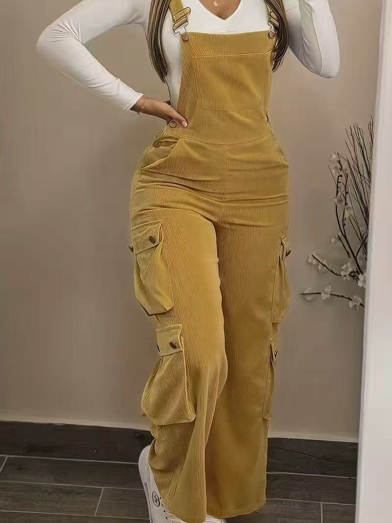 Retro Casual Workwear Pocket Jumpsuit
