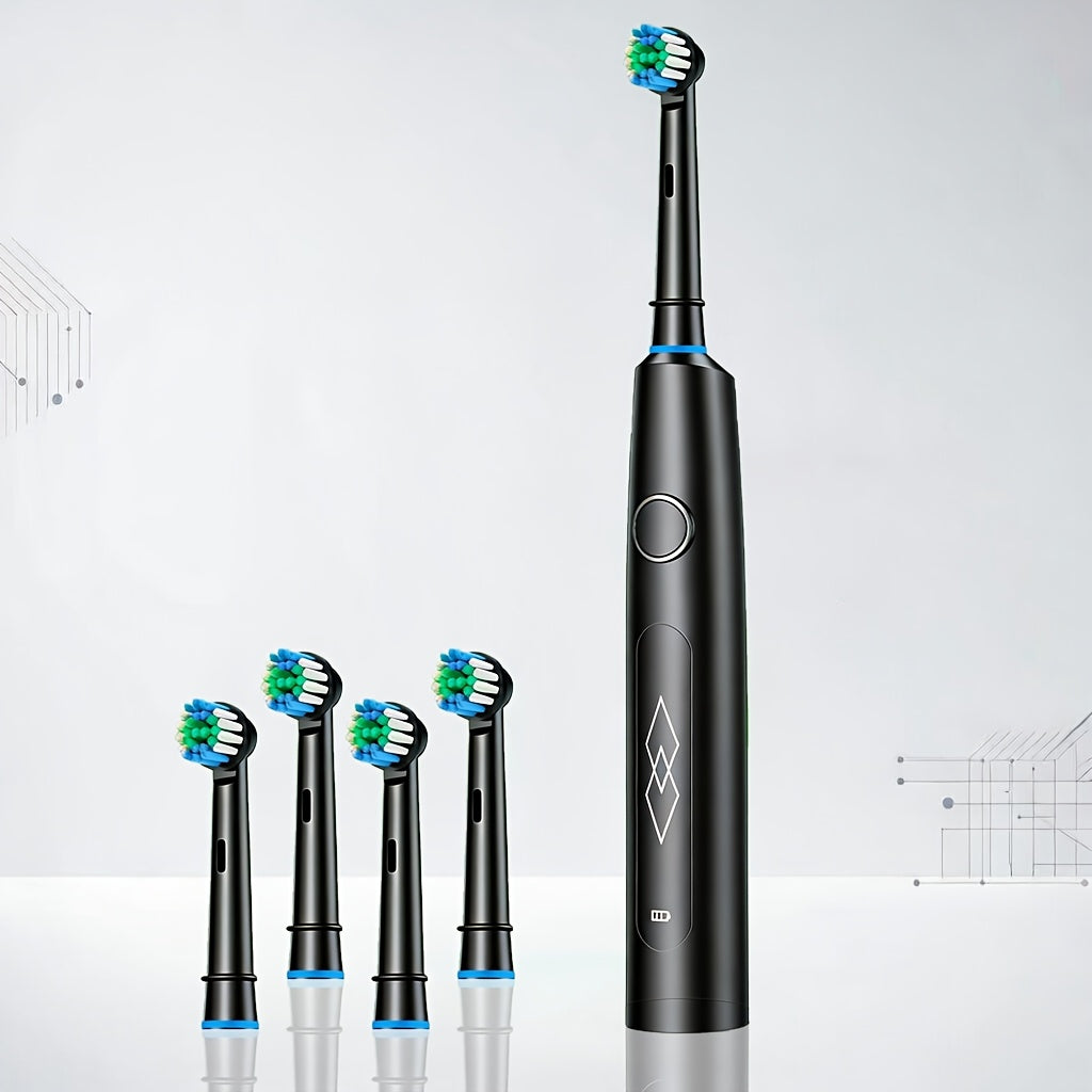 Sleek Black USB Rechargeable Sonic Electric Toothbrush with Soft Bristles, 5 Cleaning Modes and 4 Bonus Brushes