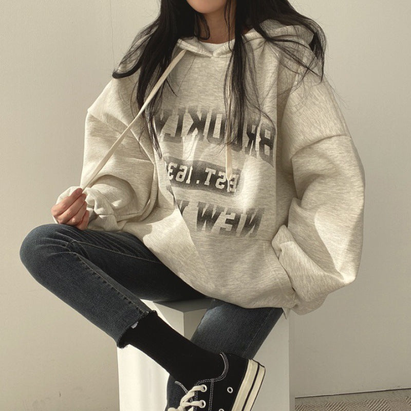 Women's Fleece-Lined Hooded Letter Sweatshirt