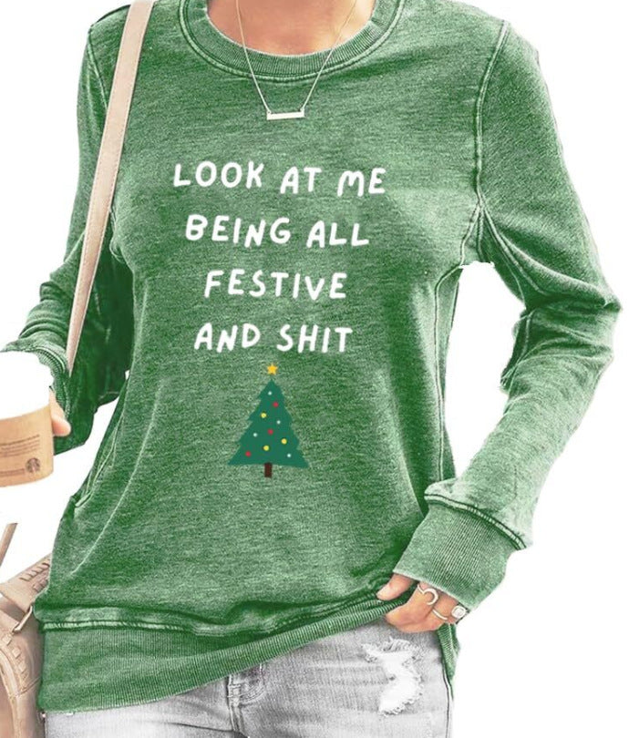 Women's Long Sleeve Printed Crew Neck Sweatshirt