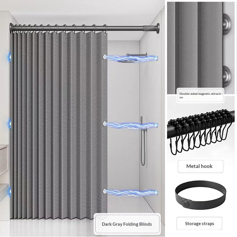Folding Magnetic Shower Curtain Waterproof and Mildew-resistant Laminated with a Linen-look Finish