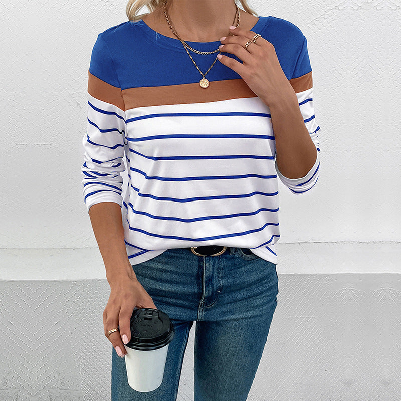 Slim-Fit Striped Long Sleeve Tee – Casual Chic for Women