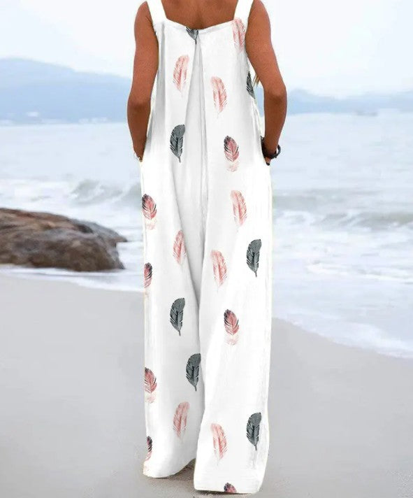 Women's Casual Fashion Printing Suspender Pants
