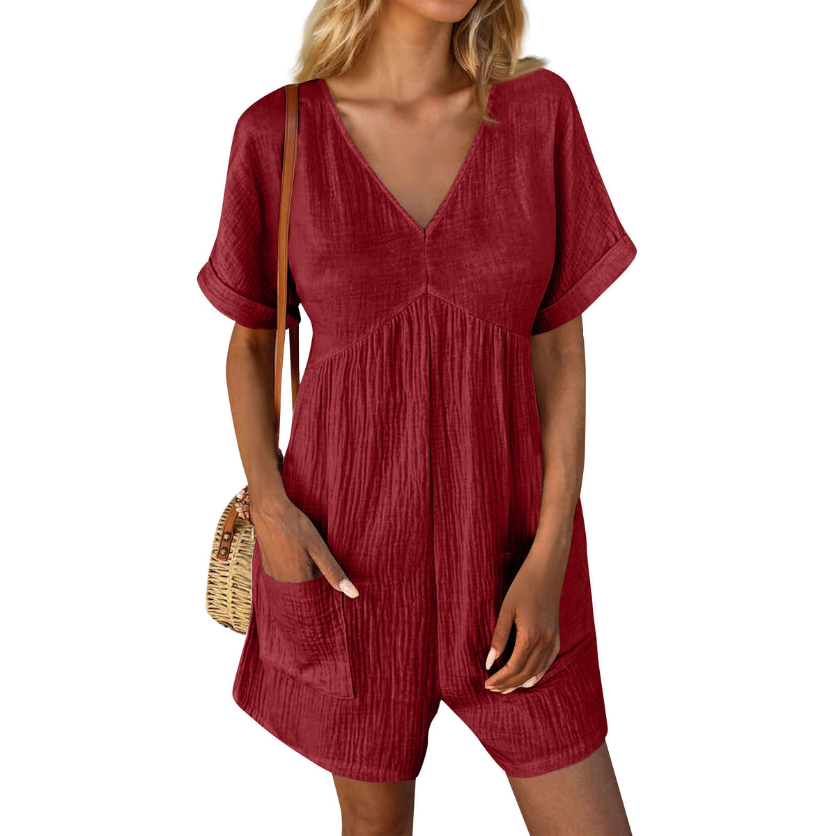 V-Neck Batwing Sleeve Pocket Jumpsuit