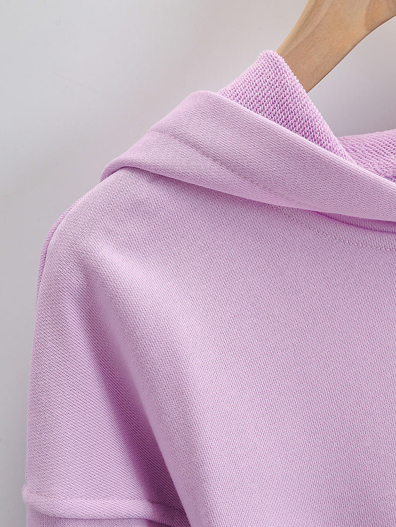 European And American Slim Fitting Navel Solid Hooded Sweater
