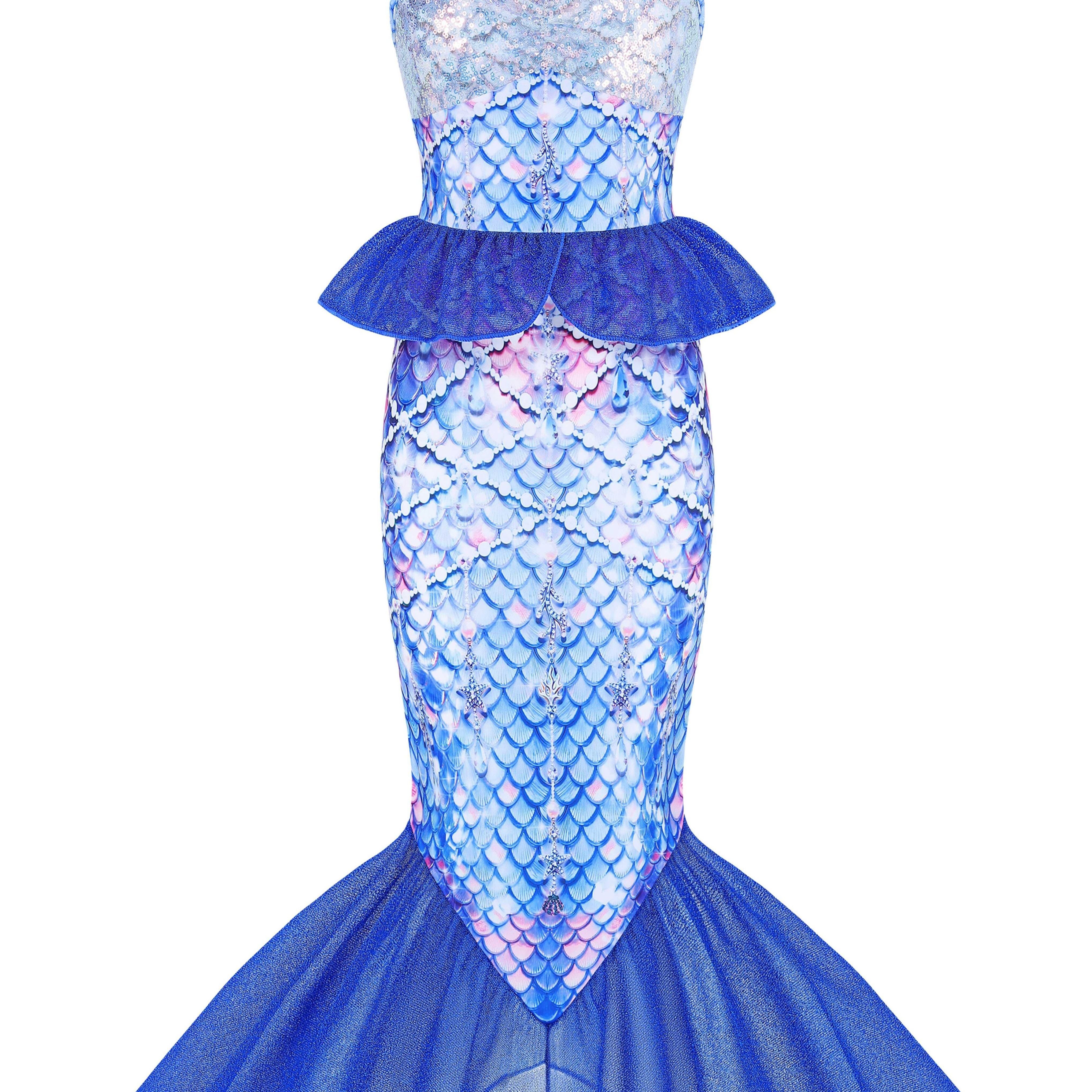 Girls Mermaid Dress with 3D Tail and Ruffled Skirt