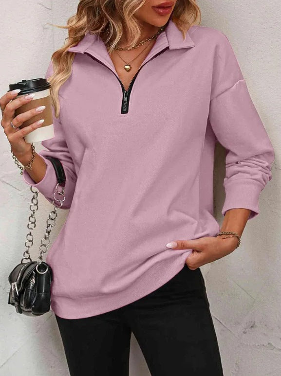 Women's Half-Zip Pullover Stylish Long-Sleeve Sweatshirt