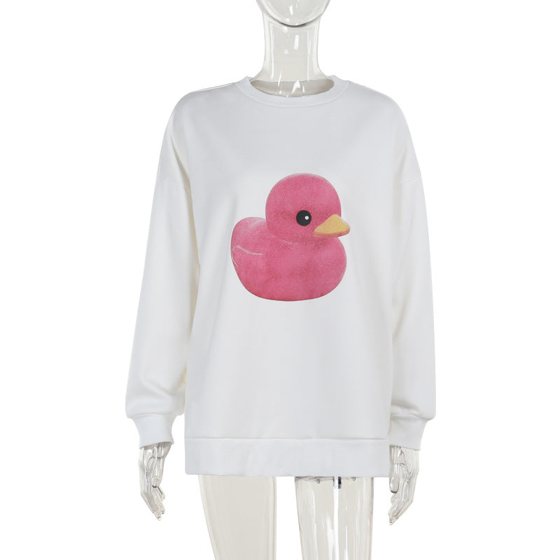 Cozy Duck Print Fleece Hoodie Casual Slim Fit Sweatshirt