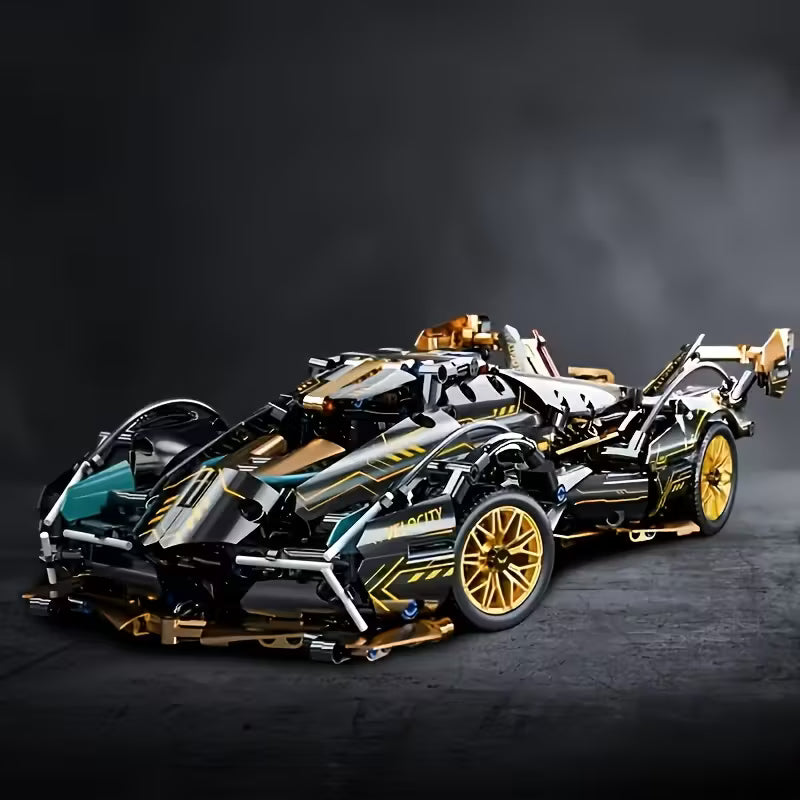 Box Limited Edition Super Sports Car Model Kit - Stylish Black And Golden, Mechanical Assembly, High-Quality ABS Plastic, Stackable Vehicle Set, Suitable for Ages 14 And Up, Building Block Set, Model Building Kit, Car Toy for Boy, Auto