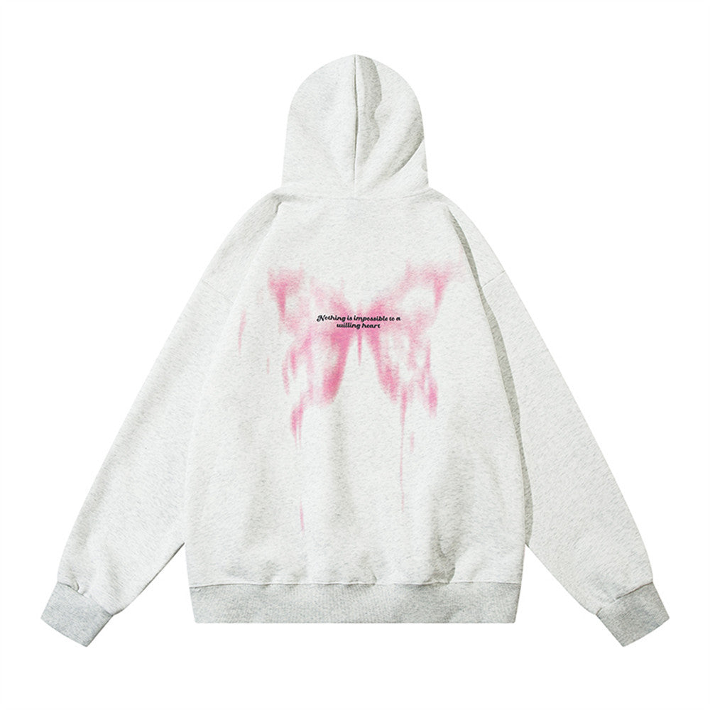 Butterfly Print Street Style Loose Hooded Pullover