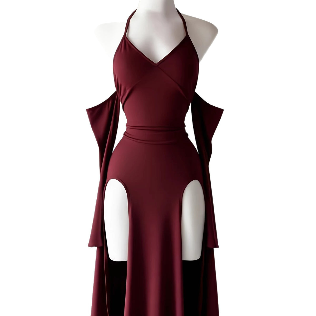 Halter-neck Off-shoulder Slit Hollow-out Womens Dress