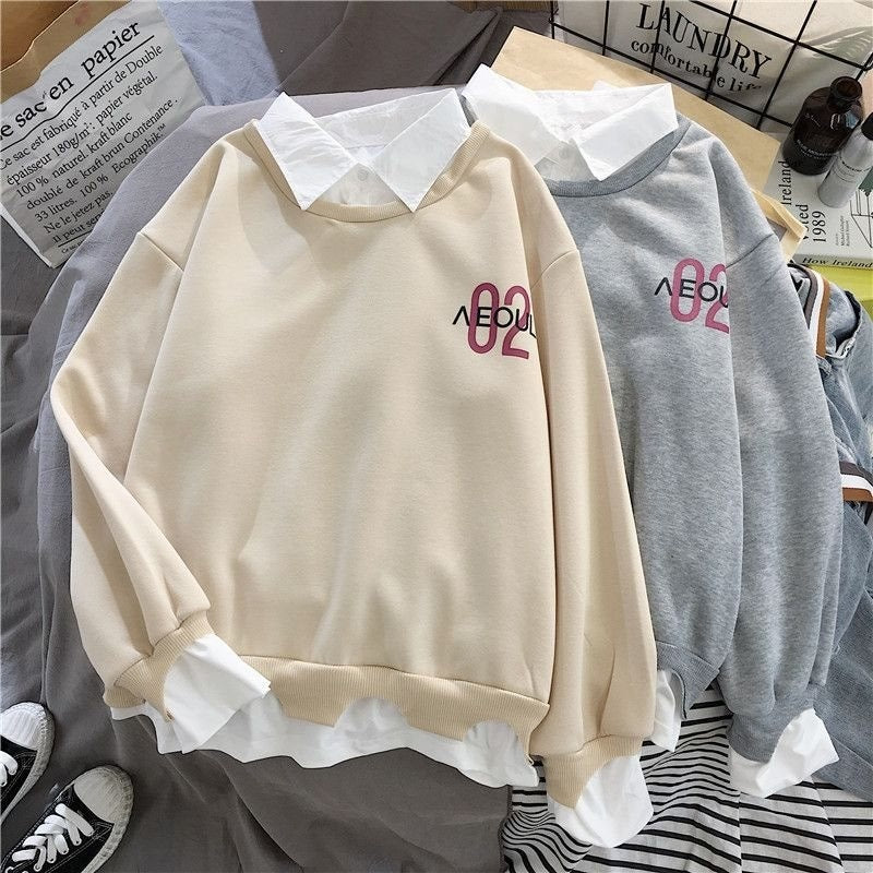 Chic Fake Two-Piece Patchwork Sweater for Women
