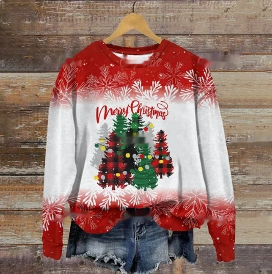 Women's Festive Holiday Print Crewneck Christmas Sweater