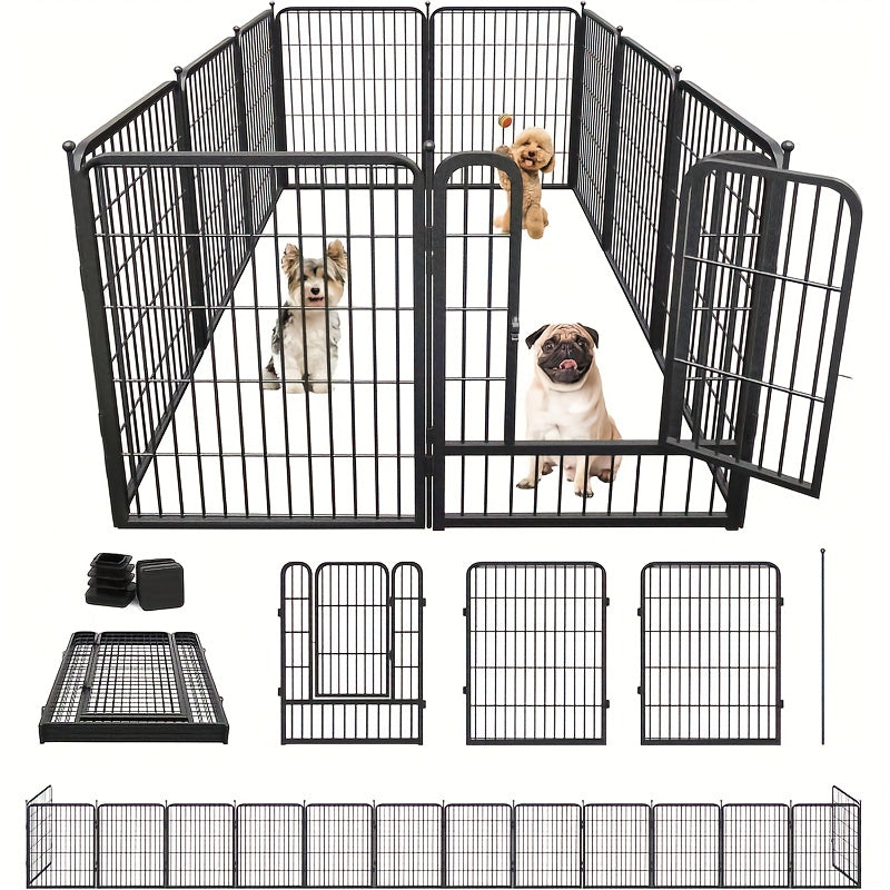 32 Inch 8-Panel Portable Dog Fence For Rv Camping - Durable Iron Playpen With Ventilation Mesh, Easy Assembly, Ideal For Small & Medium Dogs, Outdoor Pet Playpen For Camping, Travel, And Home Use,...