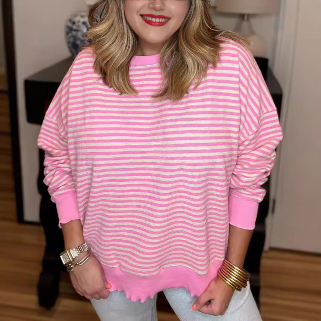 Women's Cozy Striped Long Sleeve Loose Sweatshirt