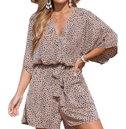 Women's V-Neck Lace-Up Batwing Jumpsuit