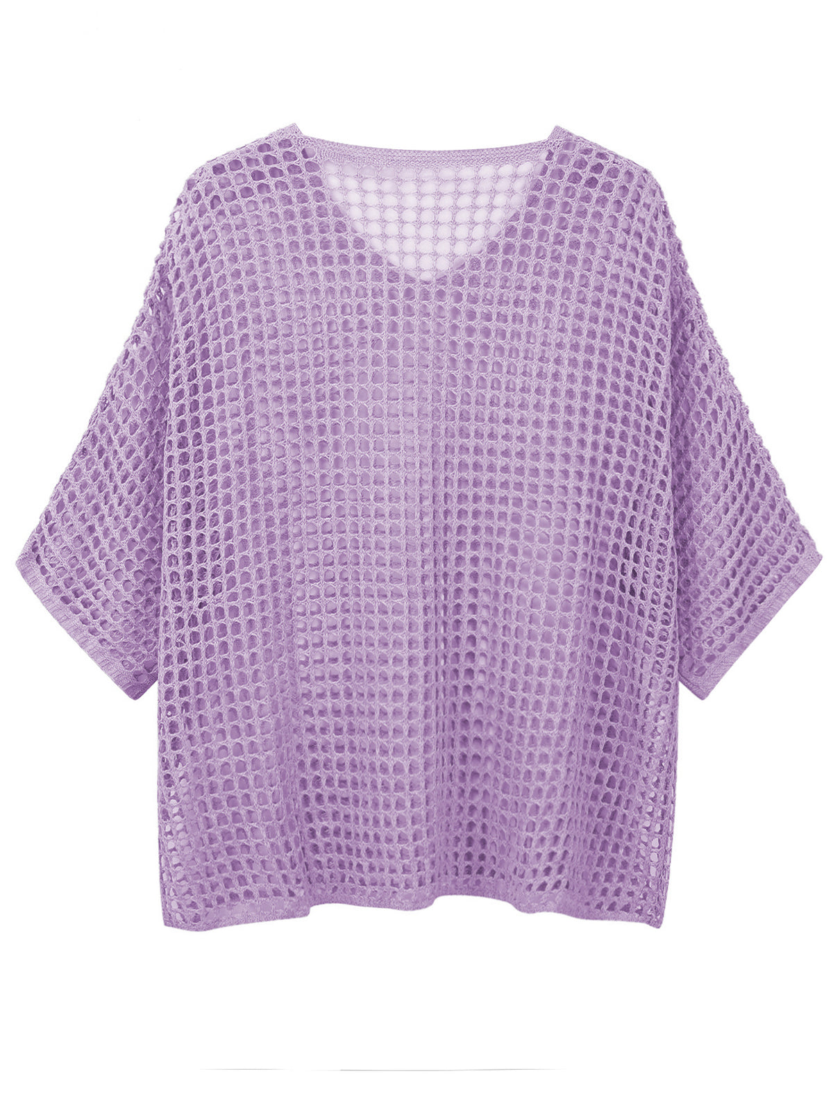 V Neck Hollow Out Knit Tunic Top Batwing Half Sleeve Loose Mesh Cover Up
