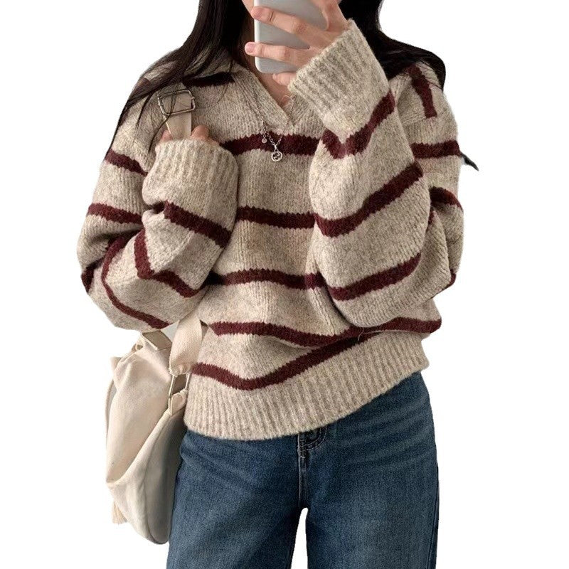 Womens V-neck Long-sleeve Knit Sweater
