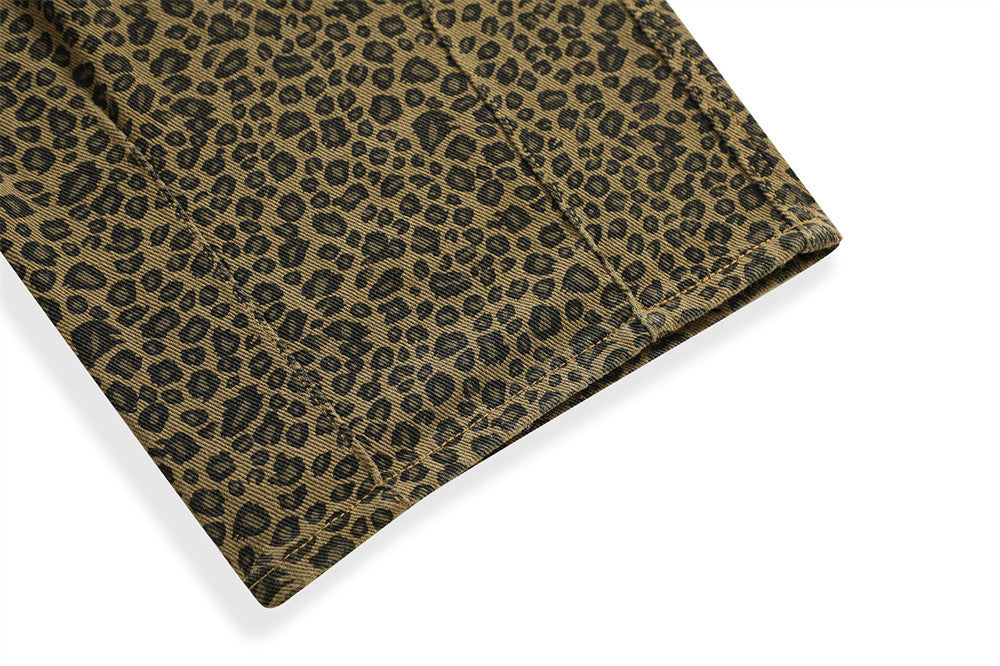 Men's High Street Leopard Print Denim Suspender Pants