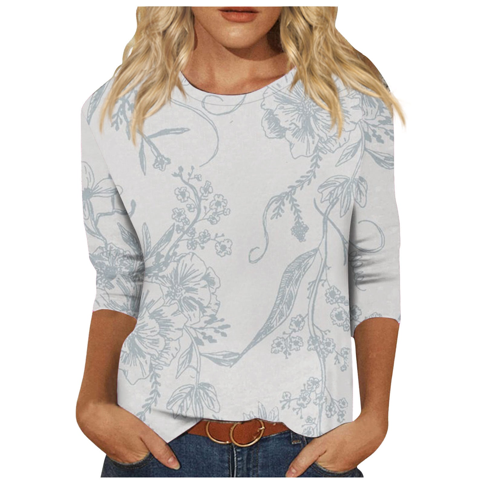Round Neck Printed Casual Loose Long Sleeve