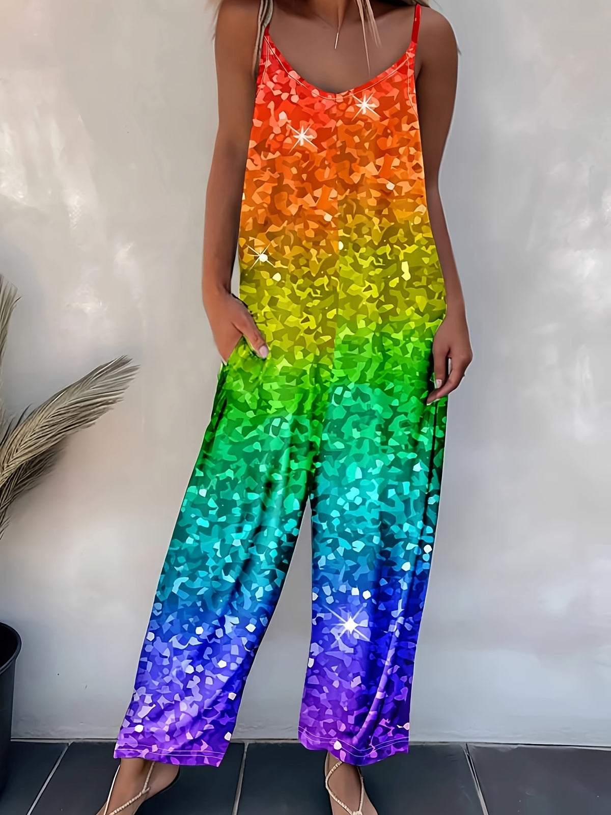 Women's Casual Strappy Printed Sleeveless Jumpsuit