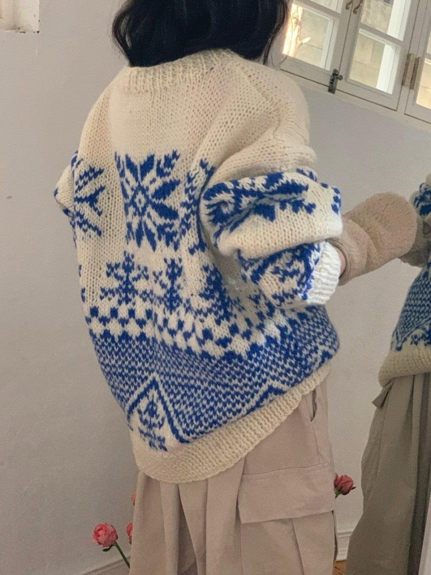 Color-block Jacquard Long-sleeve Warm Sweater for Women