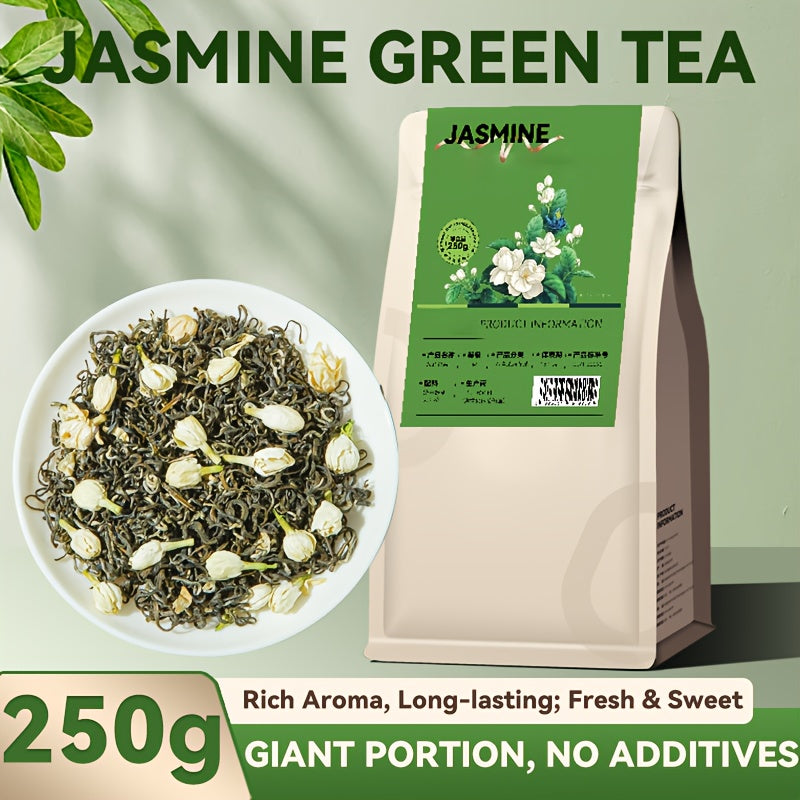 [Gift for Tea Enthusiasts] 250G Jasmine Green Tea, Loose Leaf Tea, Blend of Natural Jasmine And Stir-Fried Green Tea, Rich Floral Aroma And Mellow Tea Fragrance, Caffeine-Free, Sugar-Free, a Gift for Tea Enthusiasts