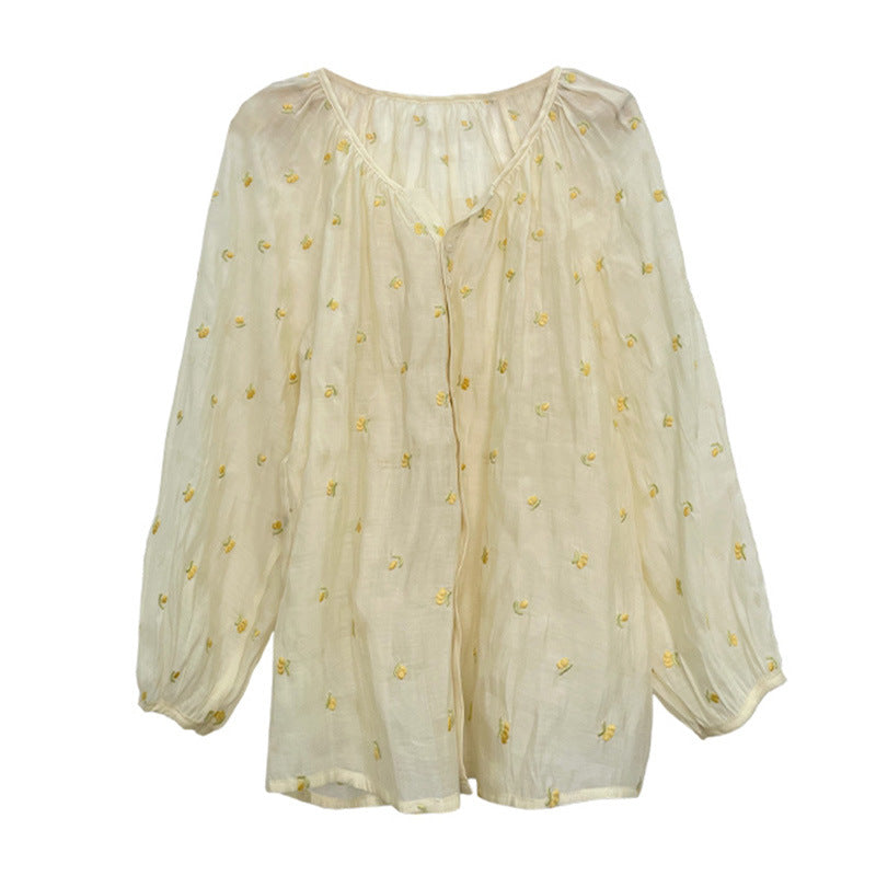 Chic French Dot Long-Sleeve Slim Fit Women's Shirt