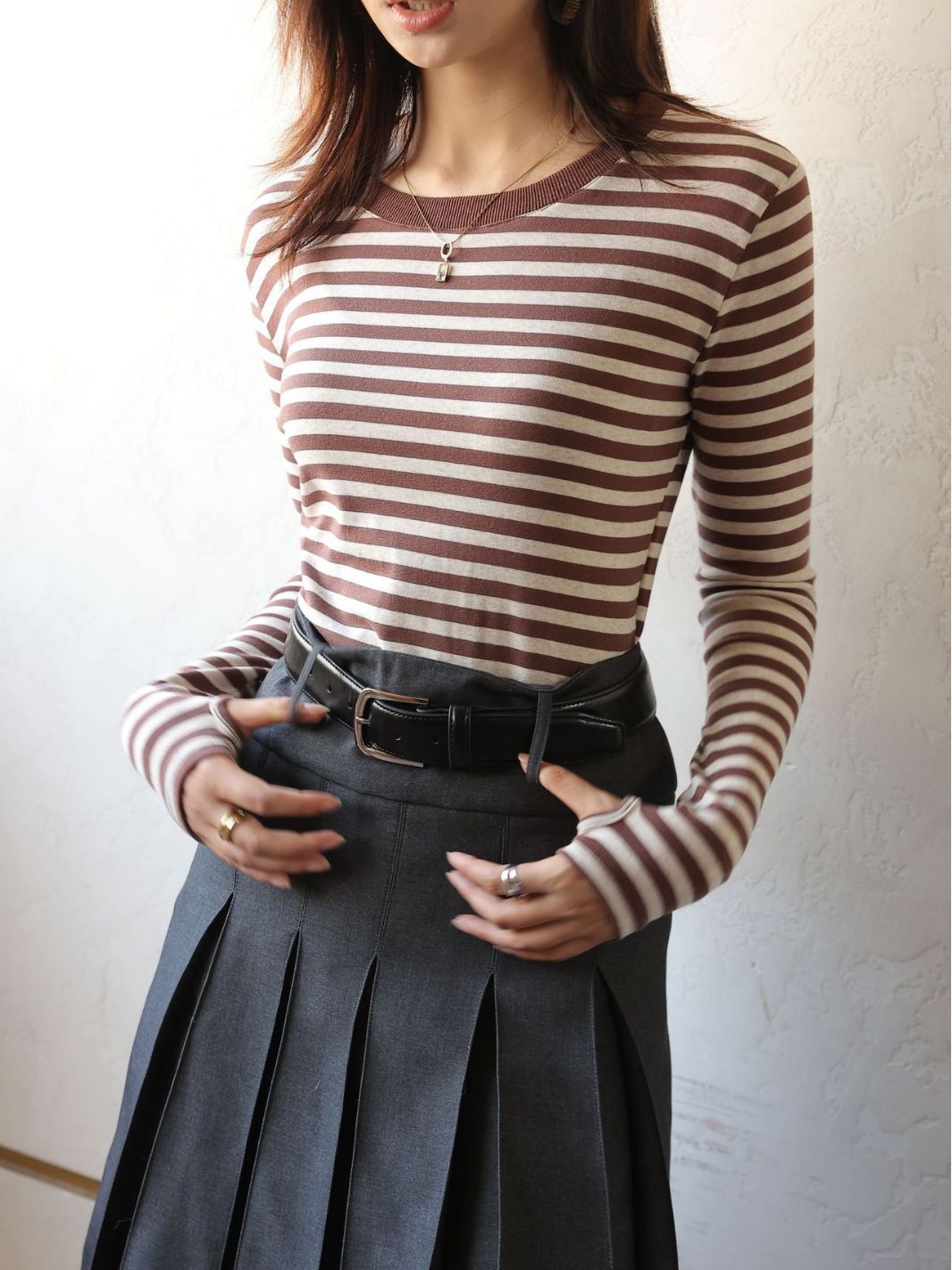 Women's Long Sleeve Striped Crewneck Top