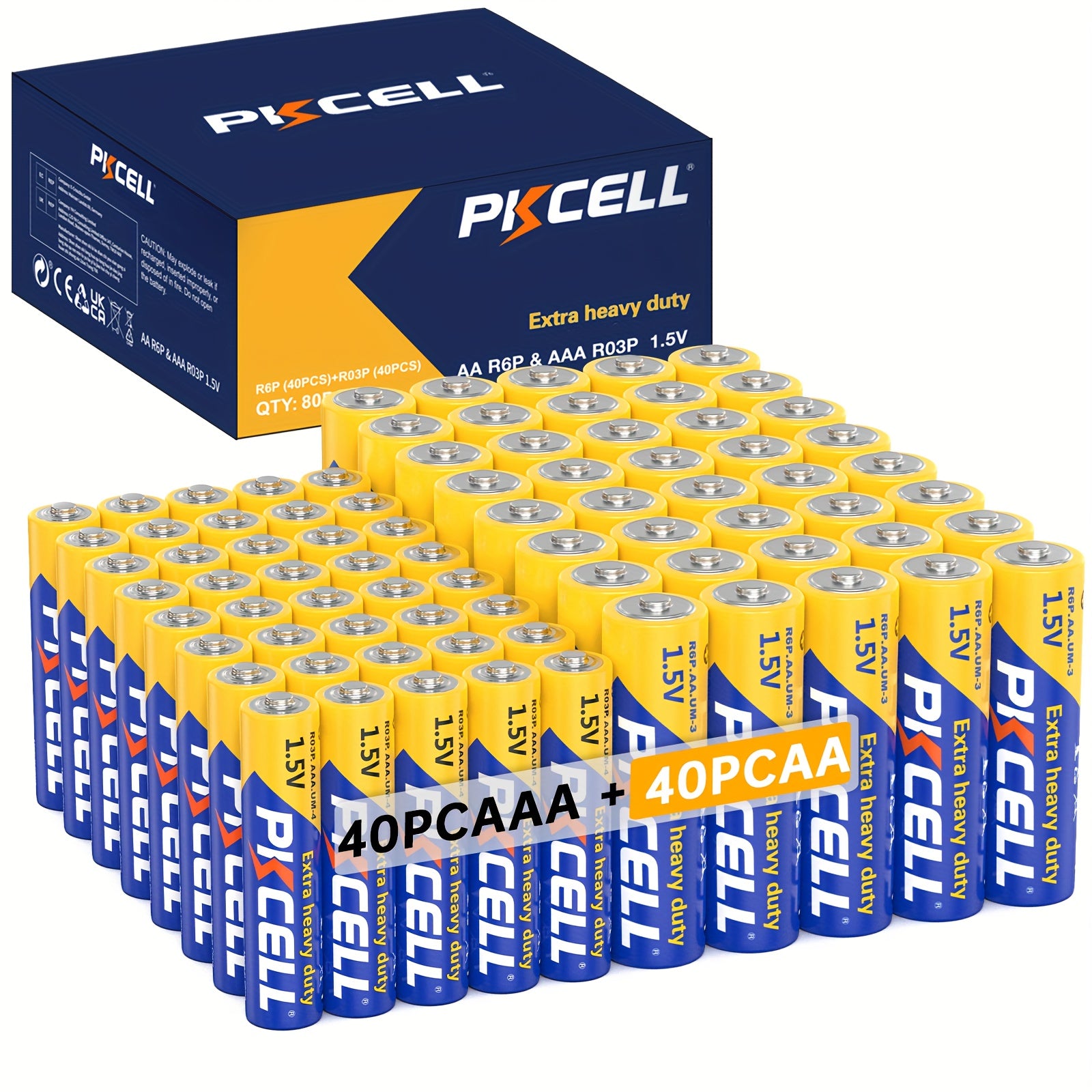 PKCELL AAA+AA 40 Combo Pack Batteries, 1.5V Carbon Battery, For Keyboards Clocks Toys Remote Controls, 10-Year Shelf Life, Halloween Decoration Batteries, Christmas Decorations Batteries