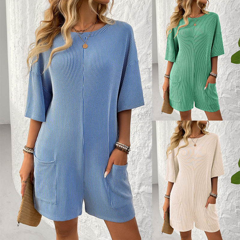 Women's Casual V-Neck Pocket Romper Short Jumpsuit