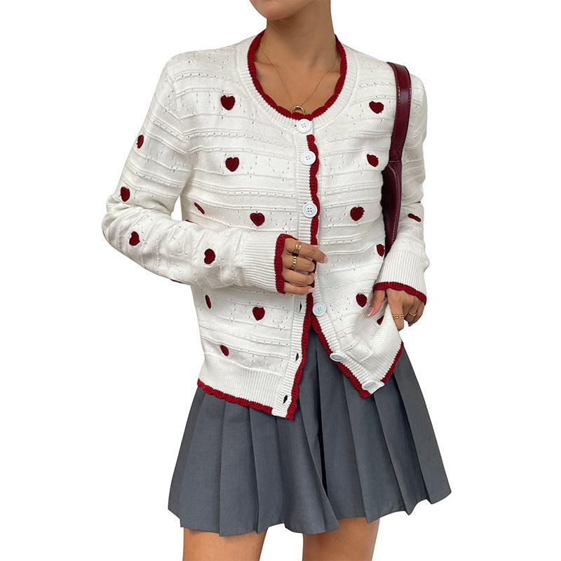 European and American Contrast Color Elegant Senior Cardigan Knitted Coat Women