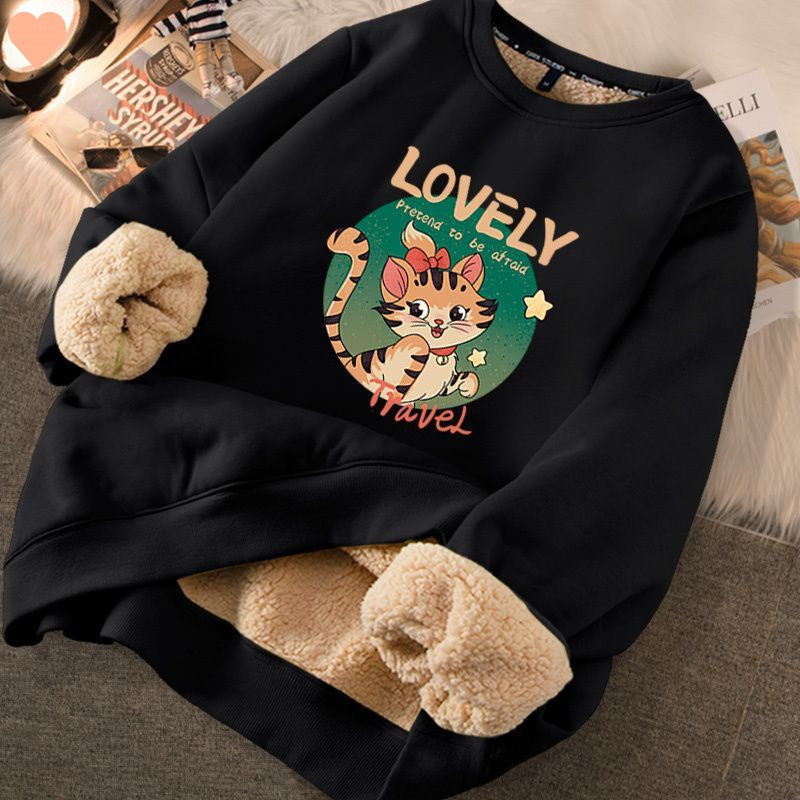 Women's Cute Printed Thickened Fleece Pullover Sweater