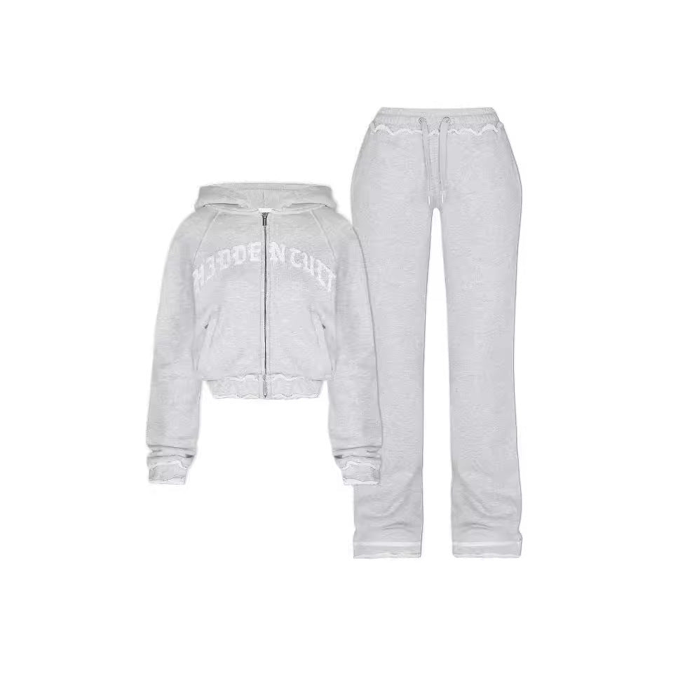 Casual Cropped Hoodie & Trousers Set