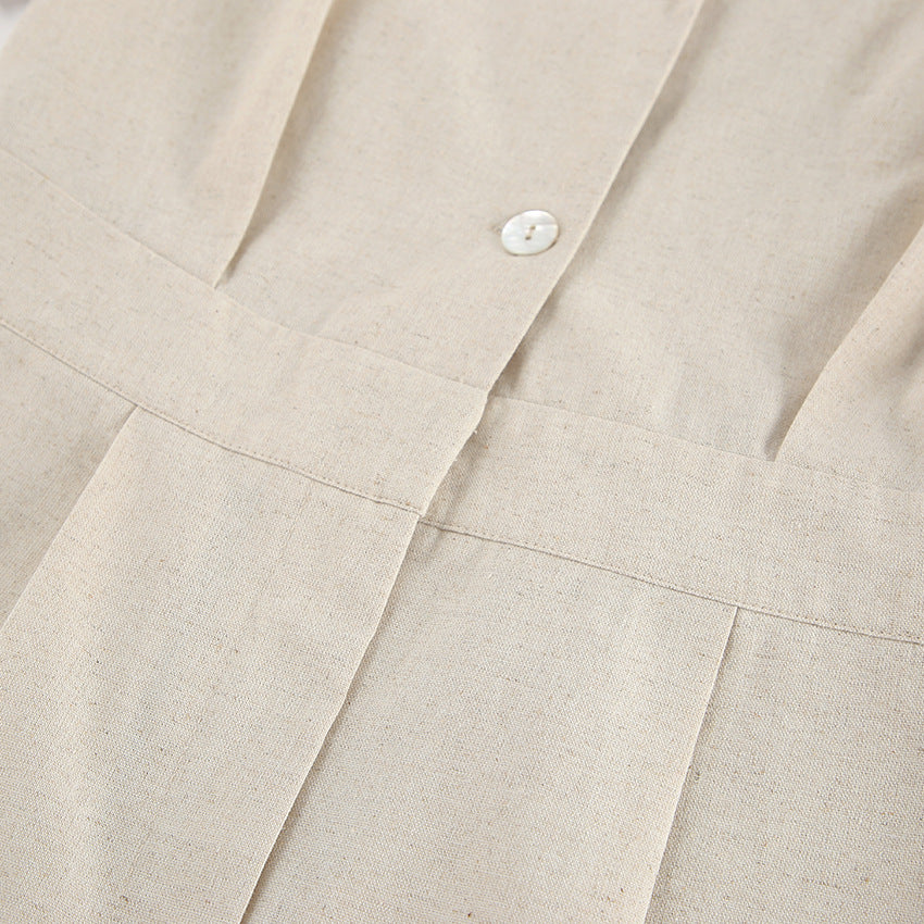 French Cotton Linen High-Waist Casual Jumpsuit