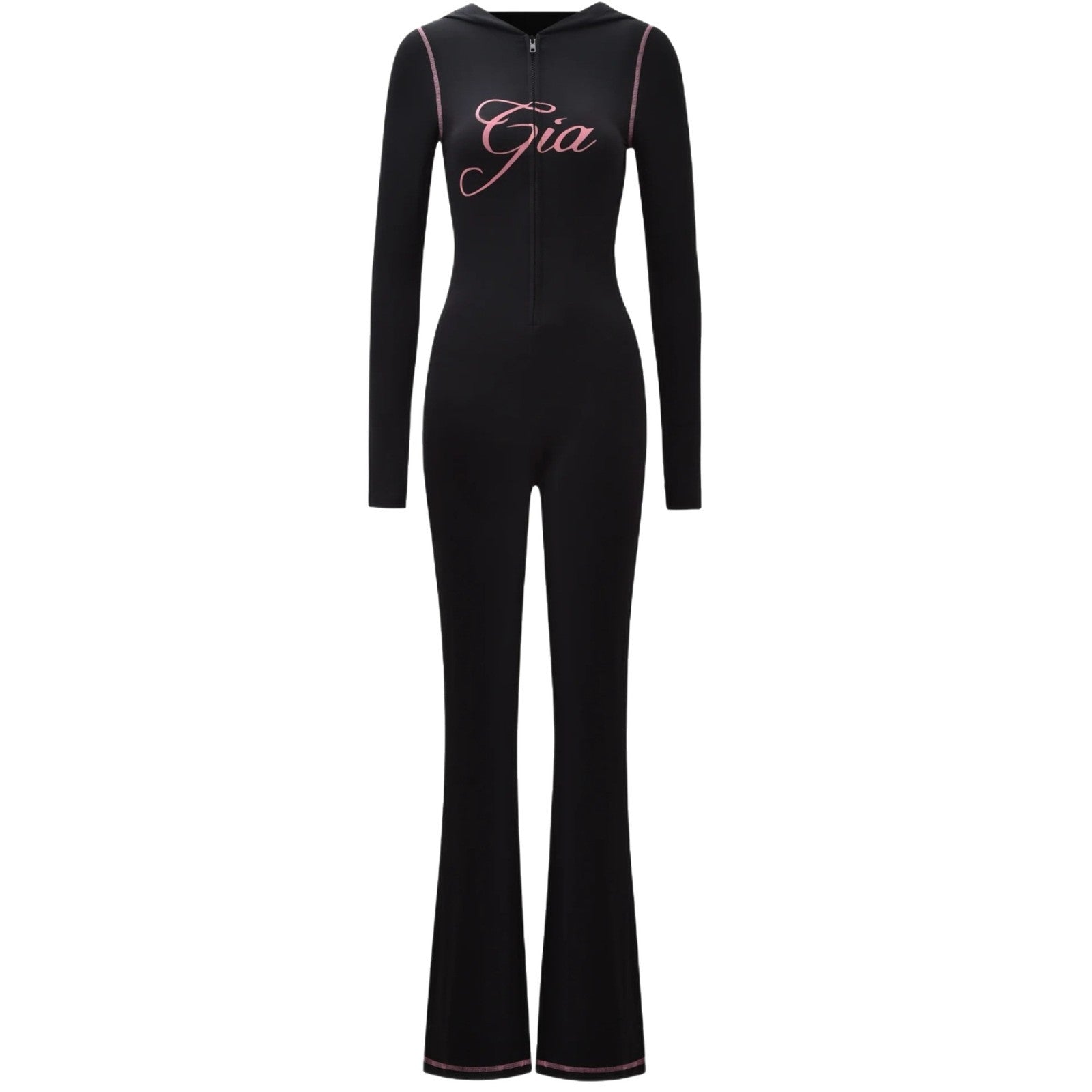 Letter-Print Hooded Bodycon Zipper Jumpsuit