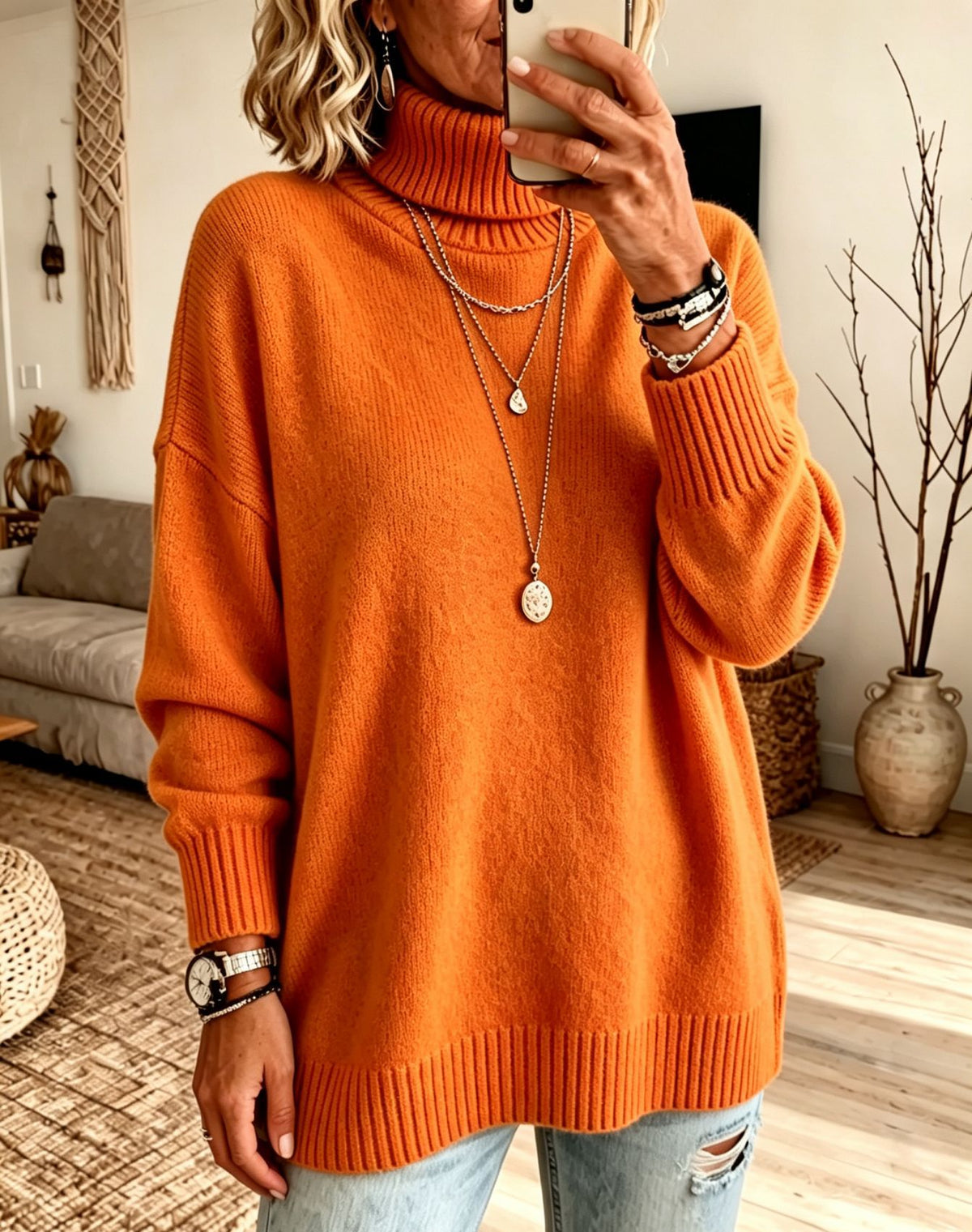 Womens Velvet Long-sleeve Turtleneck Sweater