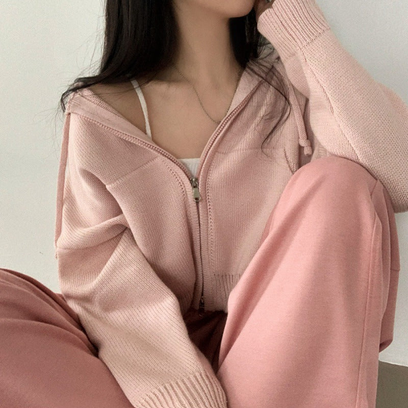 Cozy Hooded Cropped Sweater Coat for Casual Wear
