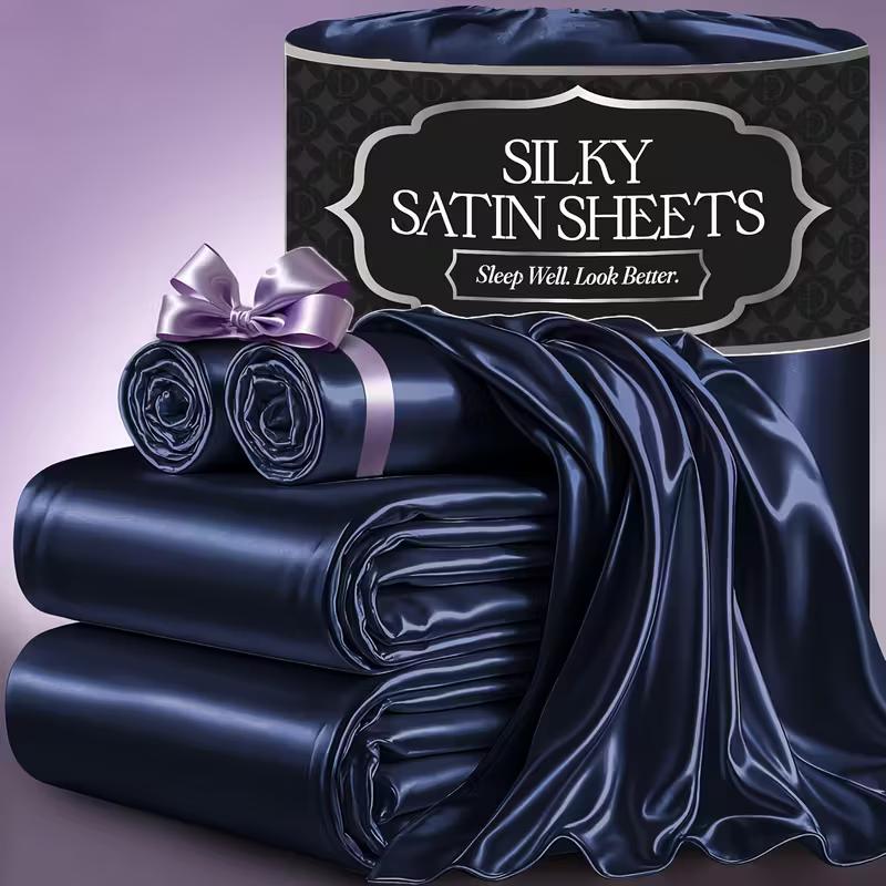 4pcs 2100TC Satin Sheets Queen Size Bed Set - Luxury Silky Bed Sheet Set, Ultra Soft Queen Bed Sheet Breathalbe Bed Sheets Queen Set 4pcs Bed Sheets Queen Bed Sheets Bed Sheets King Soft Satin bedding