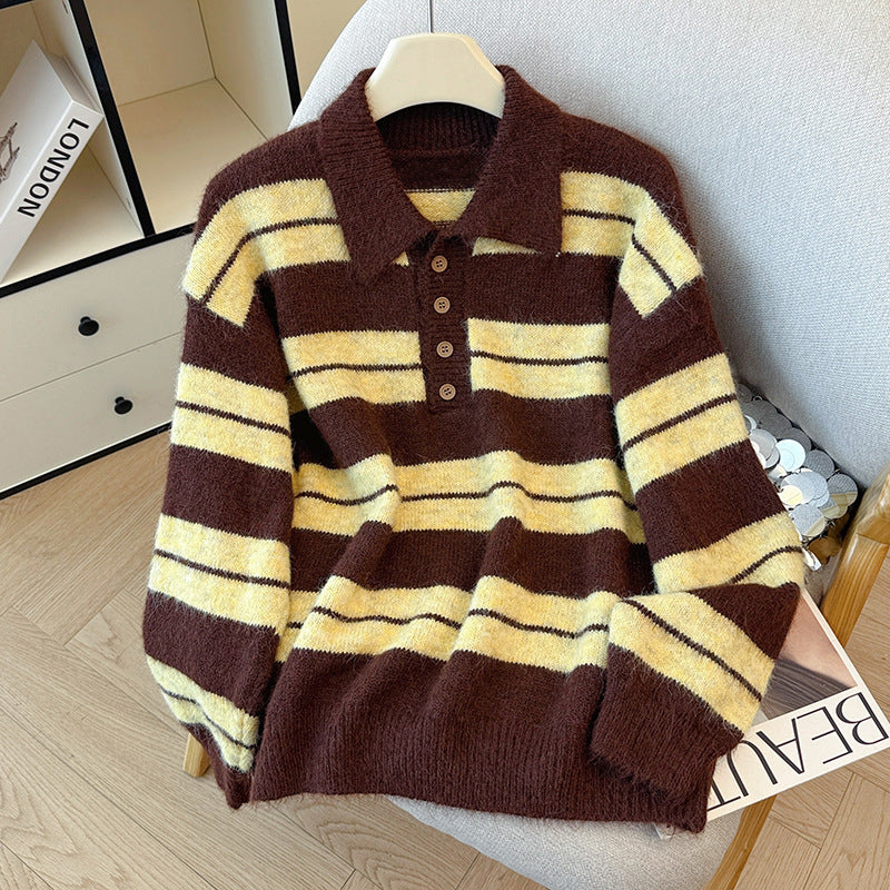 Lazy Polo Collar Loose Retro Knit Sweater