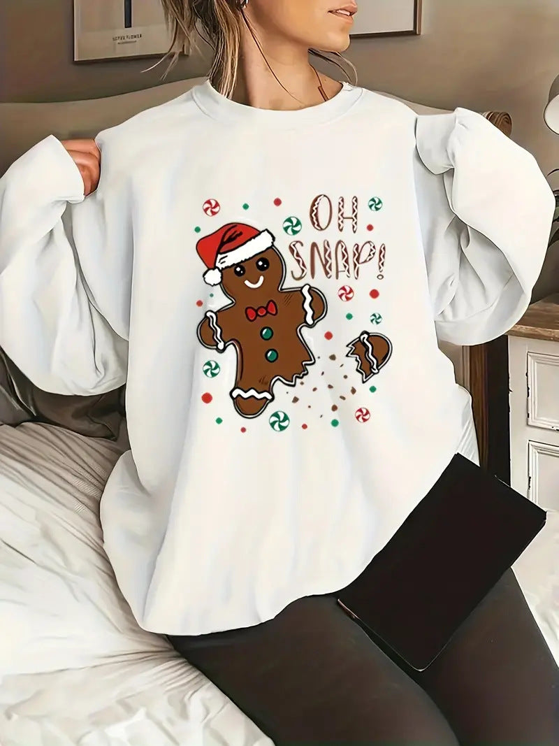 Kawaii Ginger Cake Christmas Holiday Print Loose Sweater